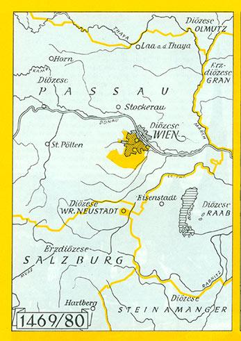 Karte zeit die Diözese Wien im Jahr 1469